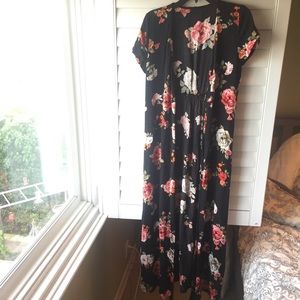 Black Floral Maxi Wrap Dress
